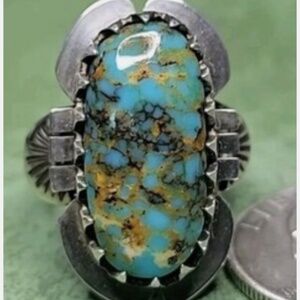 Turquoise Mountain Kingman Turquoise Sterling Silver Ring Size 8.5, weight 10.4g